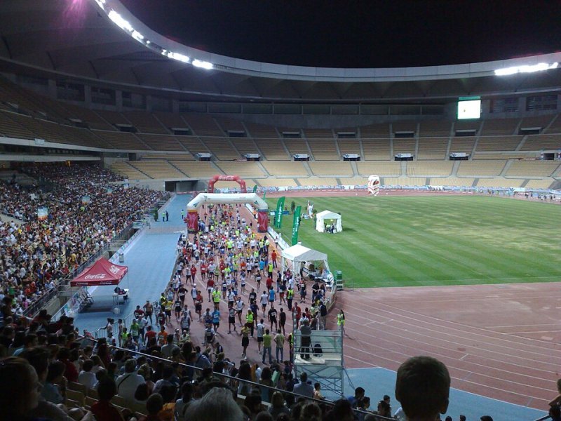 Vista principal del teatro Estadio Olimpico de la Cartuja ubicado en Sevilla. Espacio cultural para eventos y espectáculos