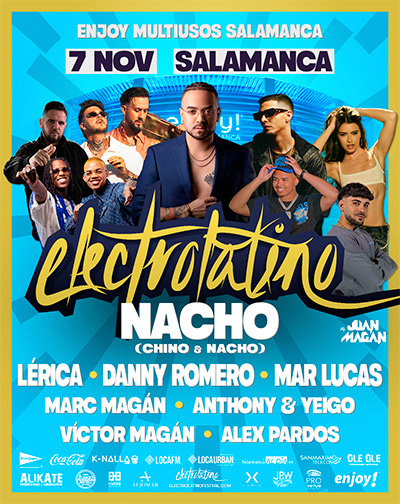 Cartel de Electrolatino By Juan Magán - Salamanca - Pop en Enjoy! Multiusos Sánchez Paraíso, Salamanca
