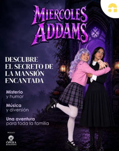 Cartel y póster de El Secreto de la Masión - Miércoles Addams, obra de Teatro en Auditorio Cartuja, Sevilla